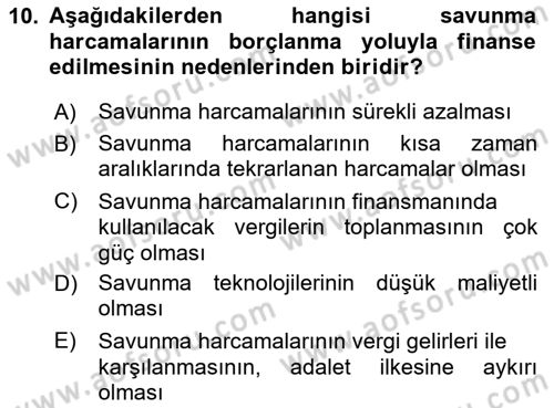 Devlet Borçları Dersi 2024 - 2025 Yılı (Vize) Ara Sınav Soruları 10. Soru