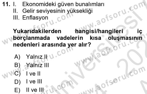 Devlet Borçları Dersi 2024 - 2025 Yılı (Vize) Ara Sınav Soruları 11. Soru