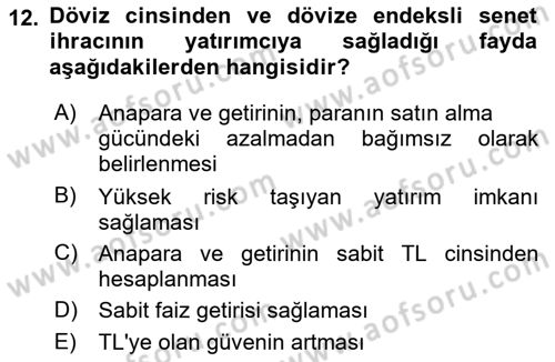 Devlet Borçları Dersi 2024 - 2025 Yılı (Vize) Ara Sınav Soruları 12. Soru