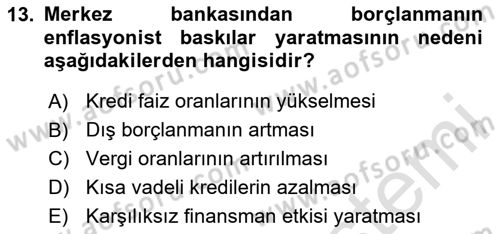 Devlet Borçları Dersi 2024 - 2025 Yılı (Vize) Ara Sınav Soruları 13. Soru
