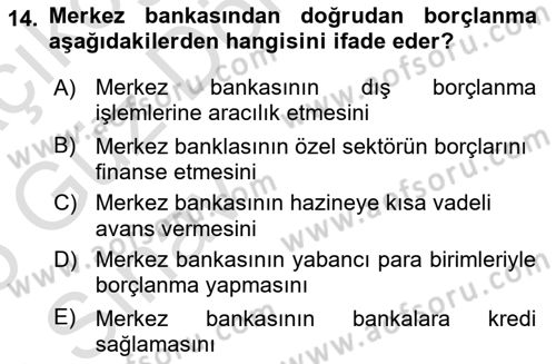 Devlet Borçları Dersi 2024 - 2025 Yılı (Vize) Ara Sınav Soruları 14. Soru