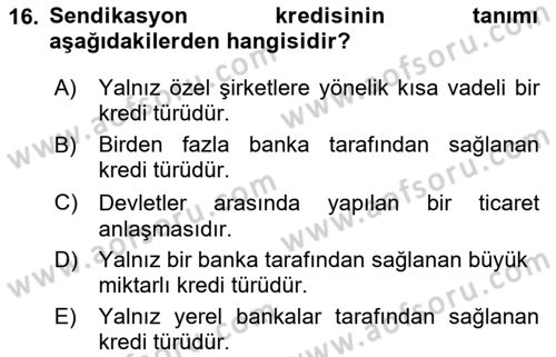 Devlet Borçları Dersi 2024 - 2025 Yılı (Vize) Ara Sınav Soruları 16. Soru