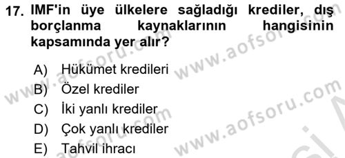 Devlet Borçları Dersi 2024 - 2025 Yılı (Vize) Ara Sınav Soruları 17. Soru