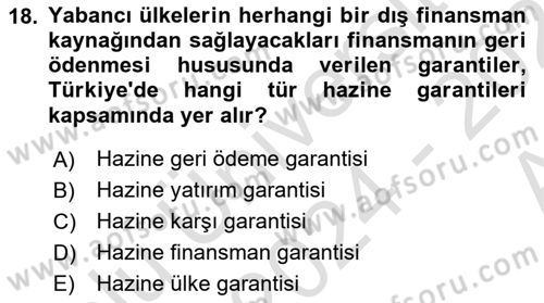 Devlet Borçları Dersi 2024 - 2025 Yılı (Vize) Ara Sınav Soruları 18. Soru
