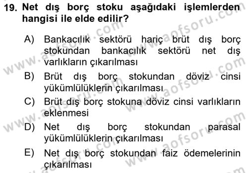 Devlet Borçları Dersi 2024 - 2025 Yılı (Vize) Ara Sınav Soruları 19. Soru