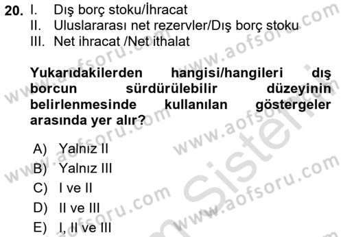 Devlet Borçları Dersi 2024 - 2025 Yılı (Vize) Ara Sınav Soruları 20. Soru