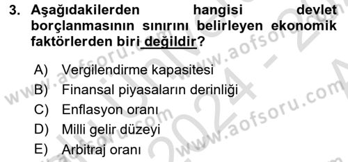 Devlet Borçları Dersi 2024 - 2025 Yılı (Vize) Ara Sınav Soruları 3. Soru
