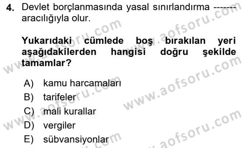 Devlet Borçları Dersi 2024 - 2025 Yılı (Vize) Ara Sınav Soruları 4. Soru