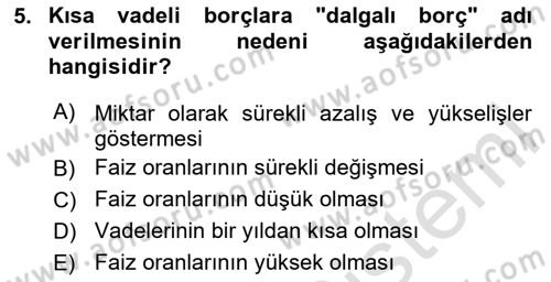 Devlet Borçları Dersi 2024 - 2025 Yılı (Vize) Ara Sınav Soruları 5. Soru