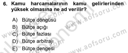 Devlet Borçları Dersi 2024 - 2025 Yılı (Vize) Ara Sınav Soruları 6. Soru