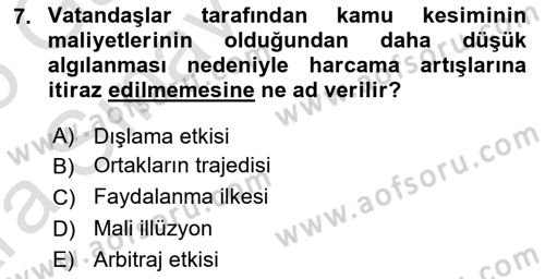 Devlet Borçları Dersi 2024 - 2025 Yılı (Vize) Ara Sınav Soruları 7. Soru