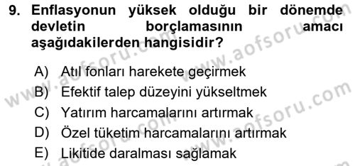 Devlet Borçları Dersi 2024 - 2025 Yılı (Vize) Ara Sınav Soruları 9. Soru