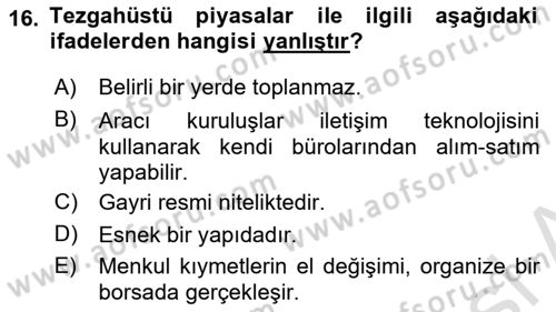 Devlet Borçları Dersi 2024 - 2025 Yılı (Final) Dönem Sonu Sınav Soruları 16. Soru