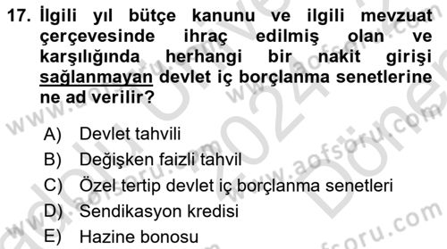 Devlet Borçları Dersi 2024 - 2025 Yılı (Final) Dönem Sonu Sınav Soruları 17. Soru