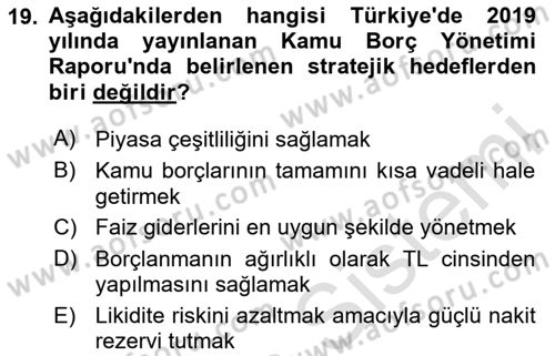 Devlet Borçları Dersi Dönem Sonu Sınavı Deneme Sınav Soruları 19. Soru