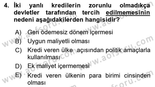 Devlet Borçları Dersi 2024 - 2025 Yılı (Final) Dönem Sonu Sınav Soruları 4. Soru