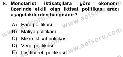 Devlet Borçları Dersi 2024 - 2025 Yılı (Final) Dönem Sonu Sınav Soruları 8. Soru