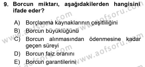 Devlet Borçları Dersi Dönem Sonu Sınavı Deneme Sınav Soruları 9. Soru