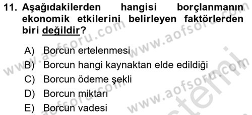 Devlet Borçları Dersi 2024 - 2025 Yılı Yaz Okulu Sınav Soruları 11. Soru