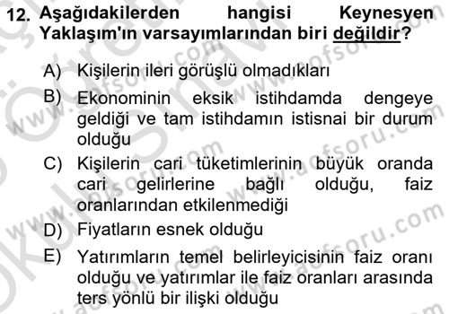 Devlet Borçları Dersi 2024 - 2025 Yılı Yaz Okulu Sınav Soruları 12. Soru