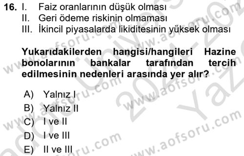 Devlet Borçları Dersi 2024 - 2025 Yılı Yaz Okulu Sınav Soruları 16. Soru