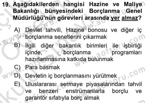 Devlet Borçları Dersi 2024 - 2025 Yılı Yaz Okulu Sınav Soruları 19. Soru
