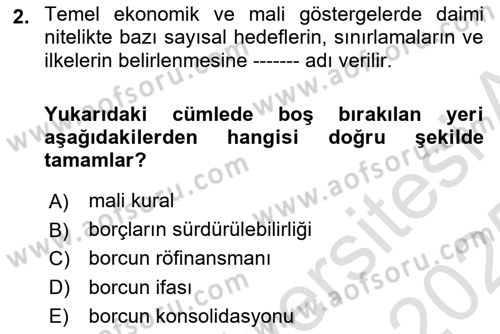 Devlet Borçları Dersi 2024 - 2025 Yılı Yaz Okulu Sınav Soruları 2. Soru