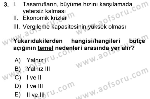Devlet Borçları Dersi 2024 - 2025 Yılı Yaz Okulu Sınav Soruları 3. Soru