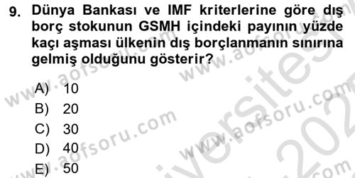 Devlet Borçları Dersi 2024 - 2025 Yılı Yaz Okulu Sınav Soruları 9. Soru