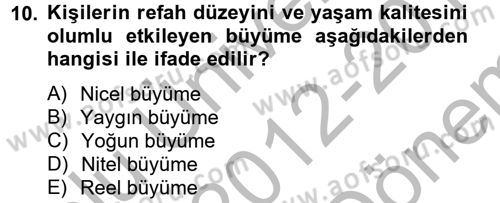 Maliye Politikası Dersi 2012 - 2013 Yılı (Final) Dönem Sonu Sınavı 10. Soru