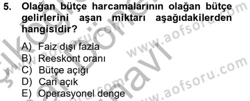 Maliye Politikası Dersi 2012 - 2013 Yılı (Final) Dönem Sonu Sınav Soruları 5. Soru