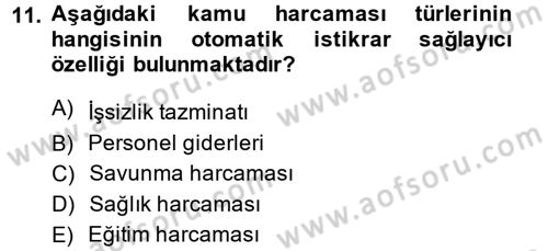 Maliye Politikası Dersi 2013 - 2014 Yılı (Vize) Ara Sınav Soruları 11. Soru