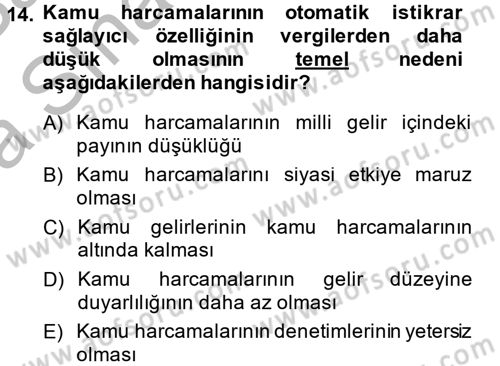 Maliye Politikası Dersi 2013 - 2014 Yılı (Vize) Ara Sınav Soruları 14. Soru