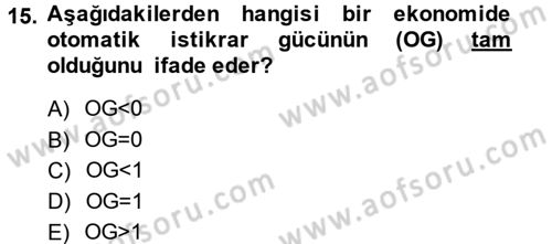 Maliye Politikası Dersi 2013 - 2014 Yılı (Vize) Ara Sınav Soruları 15. Soru