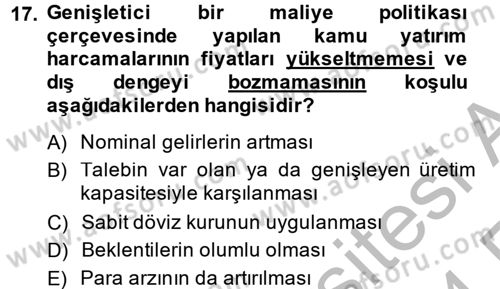 Maliye Politikası Dersi 2013 - 2014 Yılı (Vize) Ara Sınav Soruları 17. Soru
