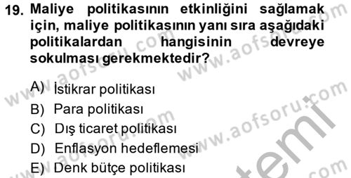 Maliye Politikası Dersi 2013 - 2014 Yılı (Vize) Ara Sınavı 19. Soru