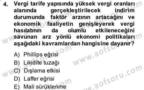 Maliye Politikası Dersi 2013 - 2014 Yılı (Vize) Ara Sınav Soruları 4. Soru