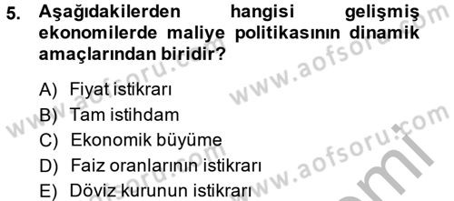 Maliye Politikası Dersi 2013 - 2014 Yılı (Vize) Ara Sınav Soruları 5. Soru