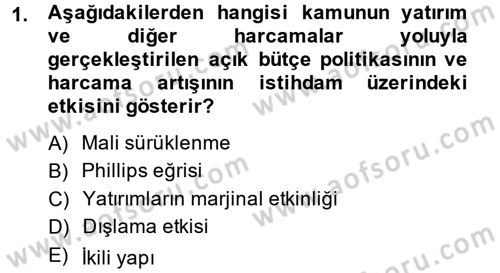 Maliye Politikası Dersi 2013 - 2014 Yılı (Final) Dönem Sonu Sınav Soruları 1. Soru
