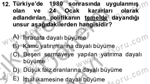 Maliye Politikası Dersi 2013 - 2014 Yılı (Final) Dönem Sonu Sınav Soruları 12. Soru