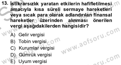 Maliye Politikası Dersi 2013 - 2014 Yılı (Final) Dönem Sonu Sınav Soruları 13. Soru