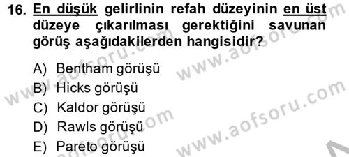 Maliye Politikası Dersi 2013 - 2014 Yılı (Final) Dönem Sonu Sınav Soruları 16. Soru