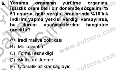 Maliye Politikası Dersi 2013 - 2014 Yılı (Final) Dönem Sonu Sınav Soruları 6. Soru