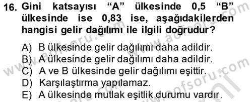 Maliye Politikası Dersi 2013 - 2014 Yılı Tek Ders Sınav Soruları 16. Soru