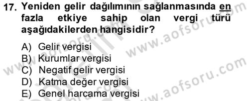Maliye Politikası Dersi 2013 - 2014 Yılı Tek Ders Sınav Soruları 17. Soru
