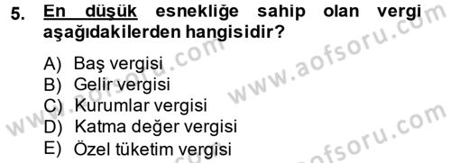 Maliye Politikası Dersi 2013 - 2014 Yılı Tek Ders Sınav Soruları 5. Soru