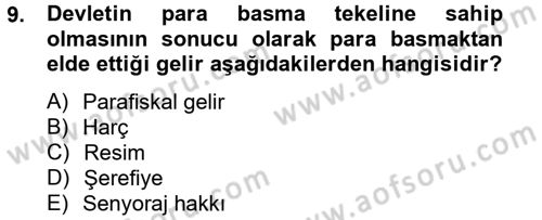 Maliye Politikası Dersi 2013 - 2014 Yılı Tek Ders Sınav Soruları 9. Soru