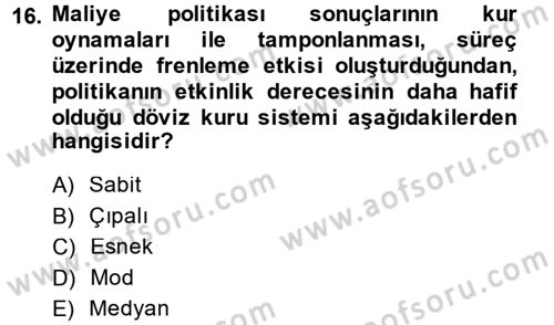 Maliye Politikası Dersi 2014 - 2015 Yılı (Vize) Ara Sınav Soruları 16. Soru