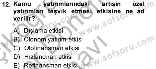Maliye Politikası Dersi 2014 - 2015 Yılı (Final) Dönem Sonu Sınav Soruları 12. Soru