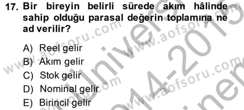 Maliye Politikası Dersi 2014 - 2015 Yılı (Final) Dönem Sonu Sınav Soruları 17. Soru